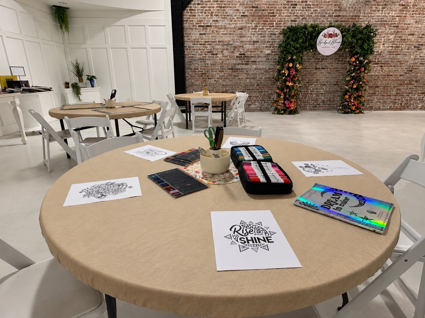 A creative table prepared for conversation and making together
